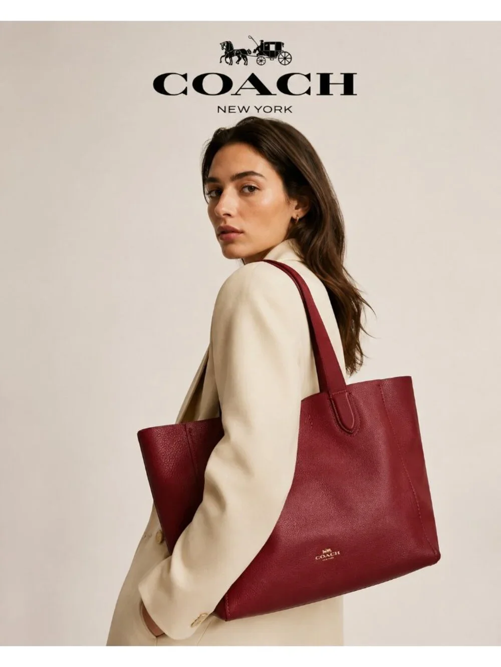 Coach Derby F58660 Raspberry Red Pebbled Leather Large Tote Bag